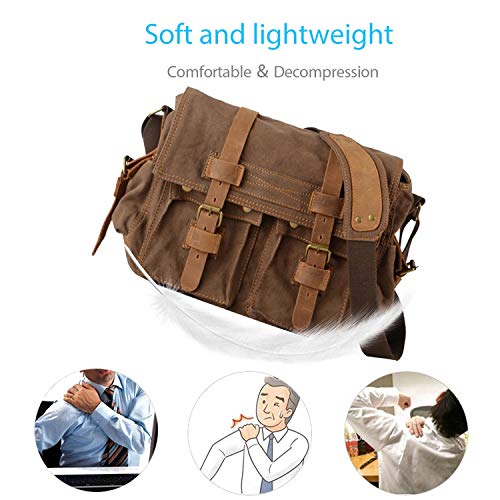 FANDARE Nuevo Bolsa Mensajero Messenger Bag Crossbody Bolso Bandolera Shoulder Bag 14 Pulgadas Portátil Estudiante Viaje Trabajo Escuela Las Mujeres Hombre Bolso Lona Marrón