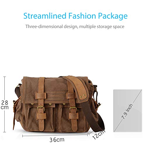 FANDARE Nuevo Bolsa Mensajero Messenger Bag Crossbody Bolso Bandolera Shoulder Bag 14 Pulgadas Portátil Estudiante Viaje Trabajo Escuela Las Mujeres Hombre Bolso Lona Marrón