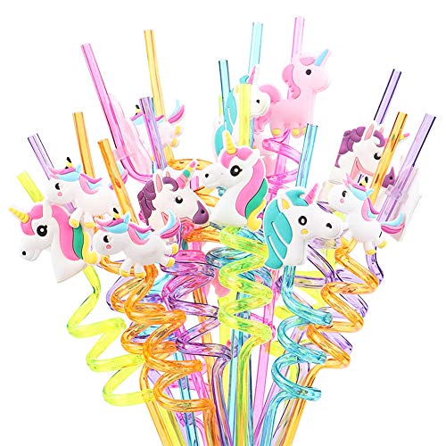 FANDE Unicornio Plástico Pajitas, 20 Piezas Fiesta Pajitas, Pajitas Rizadas de Animales, Pajitas de Plástico con Diseño de Unicornio para Fiestas, Artículos de Fiesta Unicornio Cumpleaños Niños