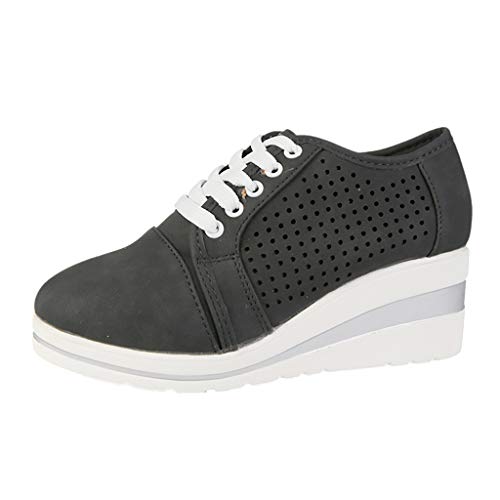 Fannyfuny Zapatos para Correr Mujer Zapatillas de Deportivo Sneakers Ligeros Zapatos Casuales de Deporte Low Top Calzado Transpirables Fitness Comodos Zapatillas de Cuña (37 EU, Negro)