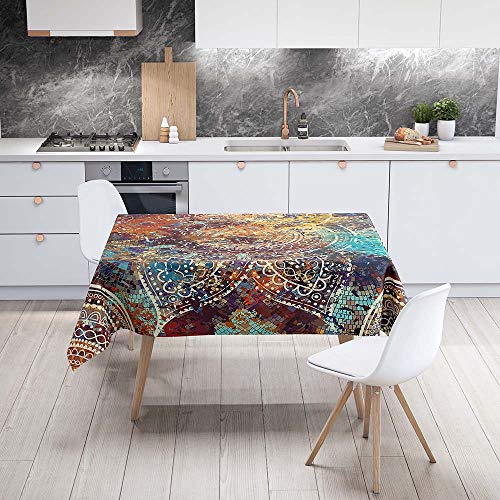 Fansu Manteles de Mesa Rectangular para Decorar, Impermeable Antimanchas Comedor Cuadrada Mandala de Impresión Manteles para Individuales/Cocina/Cena/Picnic Decoración (Marrón Vintage,140x200cm)