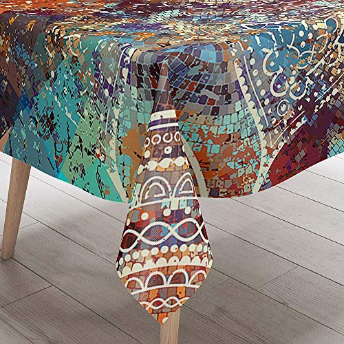 Fansu Manteles de Mesa Rectangular para Decorar, Impermeable Antimanchas Comedor Cuadrada Mandala de Impresión Manteles para Individuales/Cocina/Cena/Picnic Decoración (Azul Tótem,100x140cm)