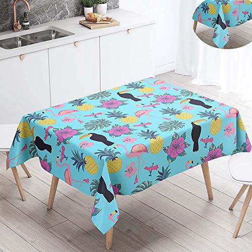 Fansu Manteles de Mesa Rectangular para Decorar, Impermeable Antimanchas Comedor Cuadrada Tucán Planta de Impresión Manteles para Cocina/Cena/Picnic Decoración (Azul Tropical,140x180cm)