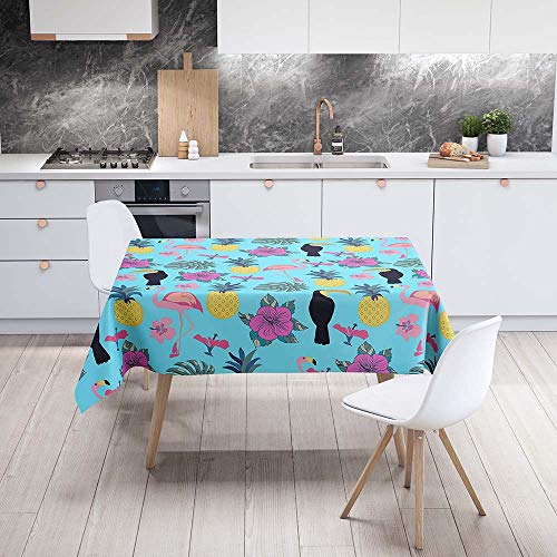 Fansu Manteles de Mesa Rectangular para Decorar, Impermeable Antimanchas Comedor Cuadrada Tucán Planta de Impresión Manteles para Cocina/Cena/Picnic Decoración (Azul Tropical,140x180cm)