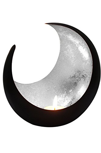 Farol portavelas Oriental de Metal - Candelabro para el jardín - Decorativo para la Mesa - Moon Plata - transmite Buen Ambiente - Pasa un Buen rato en el jardín