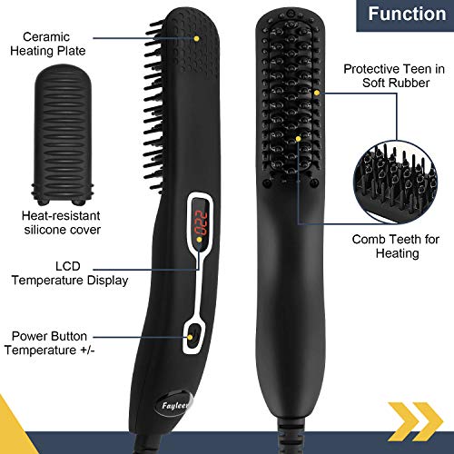 fayleer Plancha Barba Alisador Barba Cepillo Alisador de Pelo Cabello Peine Barba Eléctrico Plancha Pelo Flequillo para Hombre Mujer con Pantalla LCD 6 Temperatura Regulable 120-220°C Anti-escaldado