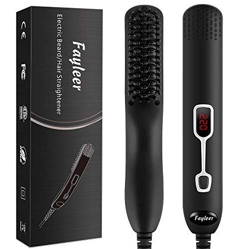 fayleer Plancha Barba Alisador Barba Cepillo Alisador de Pelo Cabello Peine Barba Eléctrico Plancha Pelo Flequillo para Hombre Mujer con Pantalla LCD 6 Temperatura Regulable 120-220°C Anti-escaldado