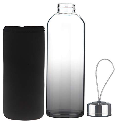 FCSDETAIL Botella de Agua de Cristal, Botella de Agua de Vidrio de Borosilicato con Funda de Neopreno con Tapa de Acero Inoxidable 550ml