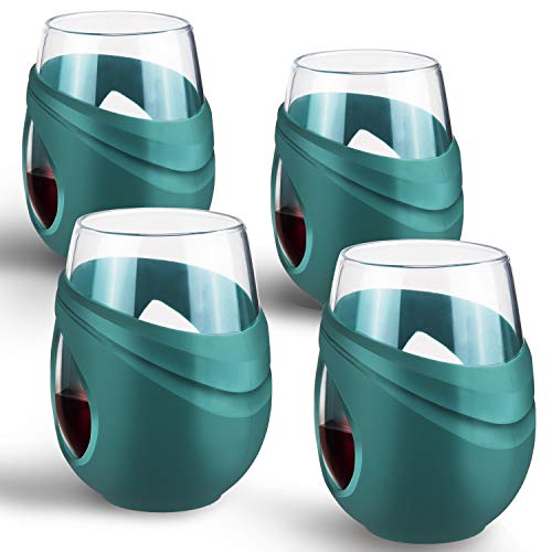 FCSDETAIL Vasos de Cristal Borosilicato con Funda Protectora de Silicona de 500 ml, Juego de 4 Copas para Vino Tinto, Vino Blanco, Café y Agua, etc.