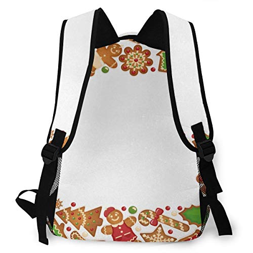 FDFCSD Mochilas Escolares, Navidad Temporada Marco Galletas de Jengibre Mochila Hombre Mujer Casual Mochila para Portatil 14 Pulgadas Mochila Universidad Resistente Mochila Instituto