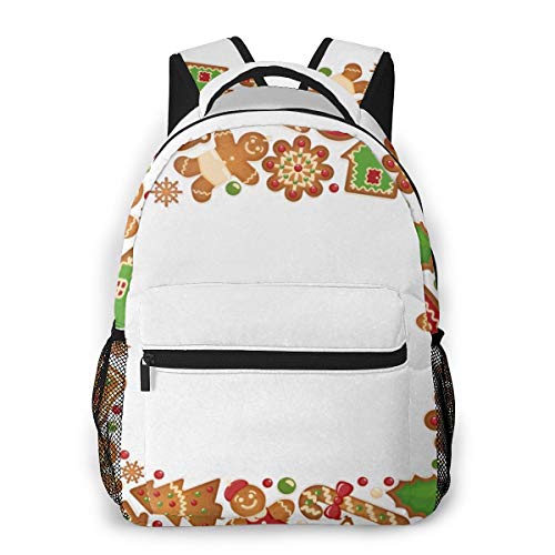 FDFCSD Mochilas Escolares, Navidad Temporada Marco Galletas de Jengibre Mochila Hombre Mujer Casual Mochila para Portatil 14 Pulgadas Mochila Universidad Resistente Mochila Instituto