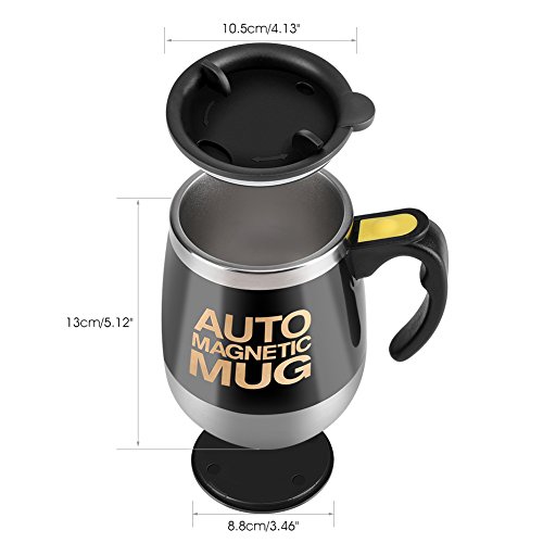 Fdit Taza Auto de Agitación Taza de Mezcla Eléctrico Automático Taza de Café de Acero Inoxidable (Negro)