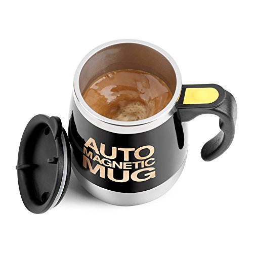 Fdit Taza Auto de Agitación Taza de Mezcla Eléctrico Automático Taza de Café de Acero Inoxidable (Negro)