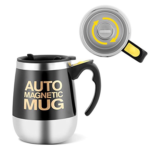 Fdit Taza Auto de Agitación Taza de Mezcla Eléctrico Automático Taza de Café de Acero Inoxidable (Negro)