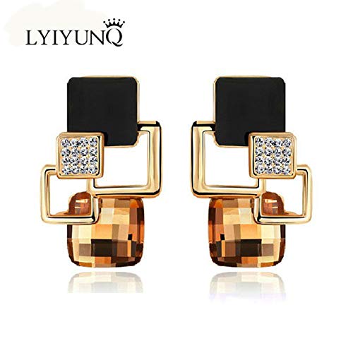 FEARRIN Aretes Etnicosbrincos Vintage Pendiente De Cristal Cuadrado Largo Grandes Pendientes De Stud Geométricos para Las Mujeres Clásico De Color Oro Joyería Fina   E122 Champagne