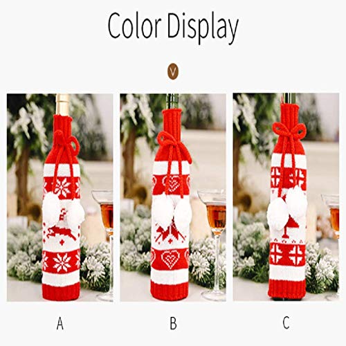 FEE-ZC Paquete de 3 Bolsas navideñas de Punto para Botellas de Vino, Funda de Regalo para Decoraciones de Banquetes de Boda, Vacaciones, Navidad, cata de vinos, Suministros para Fiestas