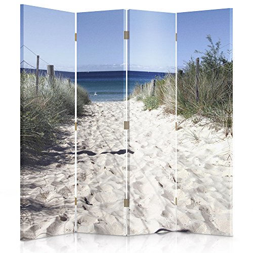 Feeby Frames Biombo Impreso sobre Lona, tabique Decorativo para Habitaciones, a una Cara, de 4 Piezas (145x180 cm), Playa, MAR, Blanco, Azul