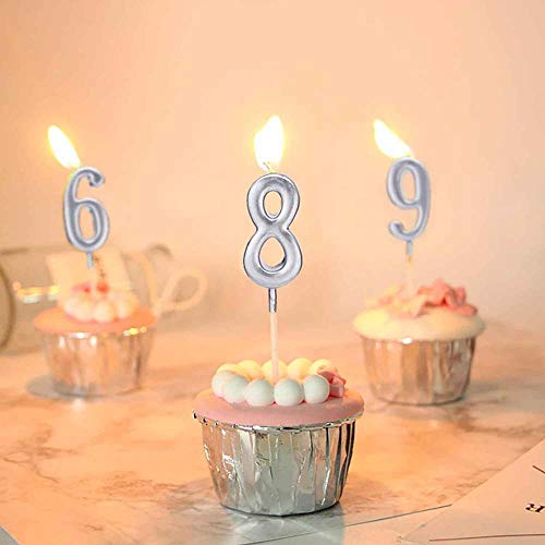 Feelairy 10 Piezas Números de Velas de Pastel Cumpleaños, Número de Velas Número de Velas Vela 0-9 Topper Pastel de Brillo Feliz Cumpleaños Topper de Pastel para Fiesta Pastel Cumpleaños (Plata)