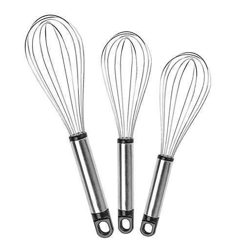 Feelava Varilla para Batir de Acero Inoxidable,3 Batidor Set Batidora de Acero Inoxidable Batidor Manual de Acero Inoxidable Varillas de batir de Balloon Whisk Batidora(8in+10in+12in)