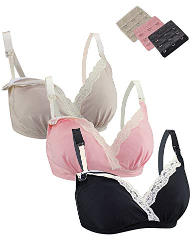 FeelinGirl Mujer Sujetador de Lactancia Conjuntos de Lencería de 3 Piezas Bra Set Pack Algodón Sujetador Postoperatorio Mamá Multicolor XL:80E/F 85D/E/F 90A/B/C/D