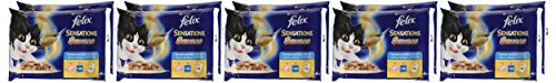 Felix Sensations Sauces Comida para el Gato, con salmón en Salsa al Gusto gamberetti y con sardinas en Salsa con Zanahoria, 4 x 100 g – Paquete de 10 Unidades