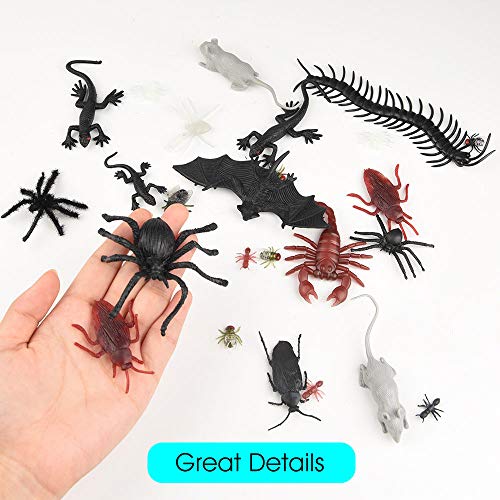 FEPITO 160 PCS Plástico Halloween Arañas Cucarachas Escorpiones Ratas Geckos Ciempiés Moscas Murciélagos Realista Insectos Juguetes Broma Novedad para Halloween Decoraciones