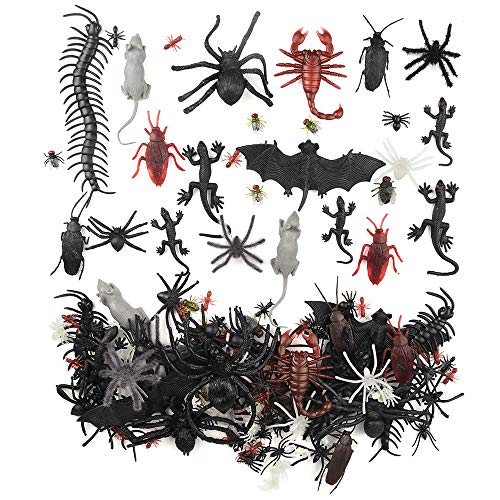 FEPITO 160 PCS Plástico Halloween Arañas Cucarachas Escorpiones Ratas Geckos Ciempiés Moscas Murciélagos Realista Insectos Juguetes Broma Novedad para Halloween Decoraciones