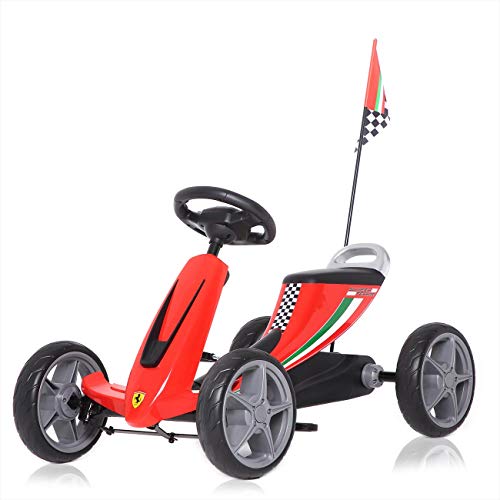 Ferrari Licencia Oficial Go Kart Pedales Coche de Pedales para Niños y Ruedas Deportes Juguete de Carreras en Ruedas de EVA de 3 - 6 Años en Rojo