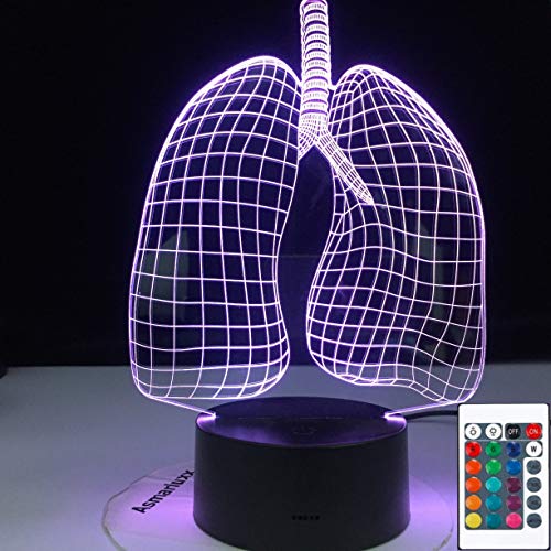 Figura con forma de pulmones 3D LED Luz de noche Lámpara de mesa Decoración de cabecera Regalo para niños