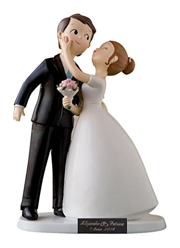 Figura de boda novios para tarta persobalizada con Placa Grabada on nombres y fecha