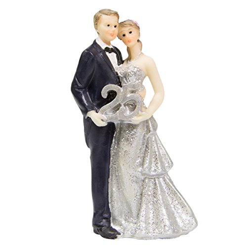 Figura de pareja de novios para boda, 25 años, color plateado