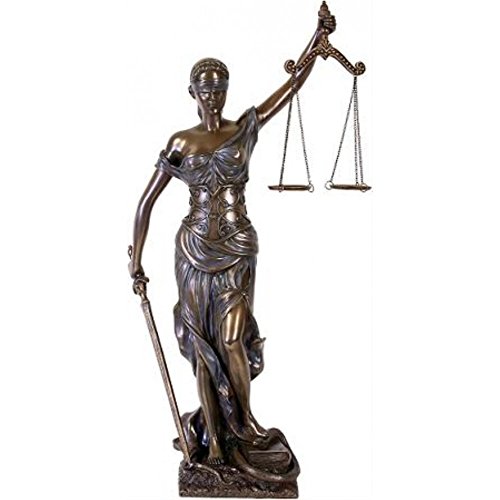 Figura Justitia. Gran! Bronceada! Escultura. Diosa de la Justicia. Abogado, ley.