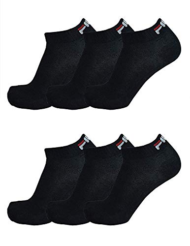 Fila® - 6 pares de calcetines bajos deportivos Quarter Sneakers unisex, tallas 35-46, de color liso Negro
 39-42