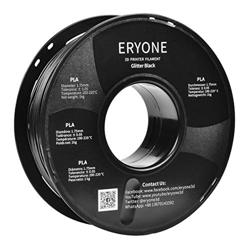 Filamento PLA 1.75 mm Negro Brillante, Negro Brillo, ERYONE Filamento PLA Filament para Impresora 3D y Lápiz 3D, 1KG, 1 Carrete