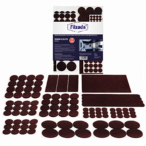 Filzada® Almohadillas de Fieltro Adhesivo 106 piezas (cuadradas y redondas) - Marrón - Deslizamientos de muebles profesionales de fieltro Con un poder adhesivo ideal