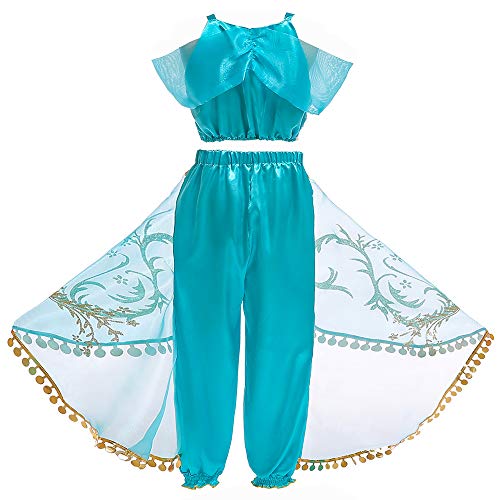 FINDPITAYA Disfraz Aladin Niña Vestido de Princesa Jasmine Cosplay Costume con Peluca (4-5 años)