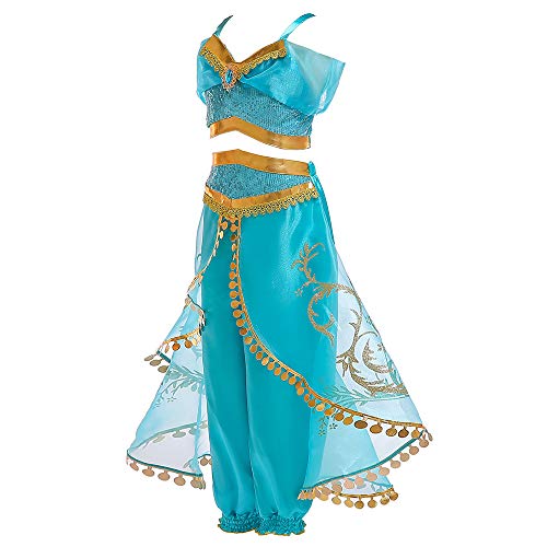 FINDPITAYA Disfraz Aladin Niña Vestido de Princesa Jasmine Cosplay Costume con Peluca (4-5 años)