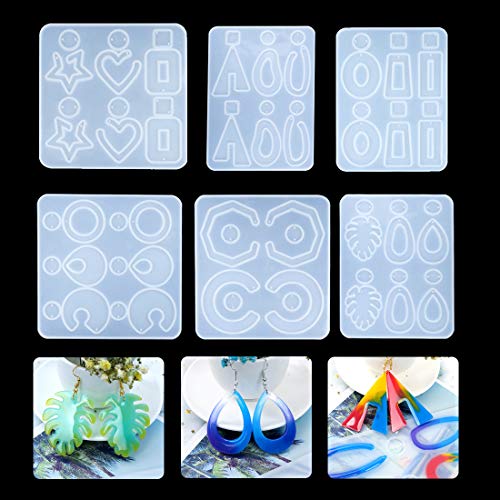 FineInno 6 Pcs Moldes de Resina para Pendientes Boho Geométricos Joyería de Resina Epoxi Moldes de Silicona para Bohemios Colgantes Hacer Artesanías