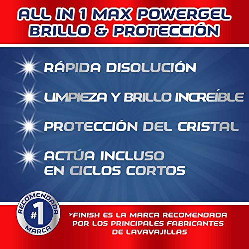 Finish All in 1 Max Power Gel Brillo & Protección Detergente Gel para el Lavavajilla, 2 unidades - 100 lavados