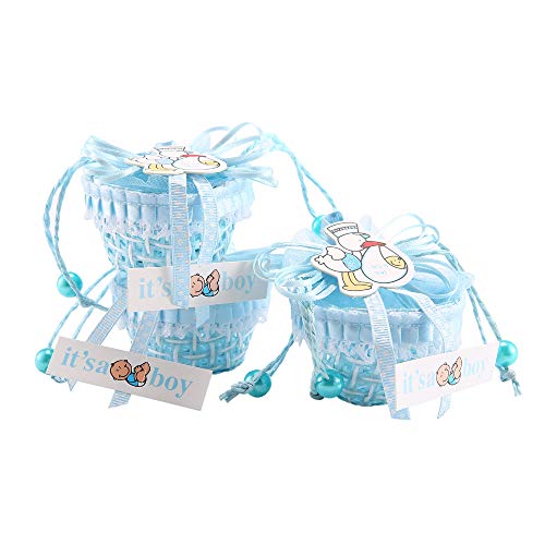 FireAngels 12 piezas DIY Bear Pattern/Cute Duck Cumpleaños Baby Shower Party Favors Basket Candy Box con cintas bautizo niño niña cajas de regalo Blue-Duck