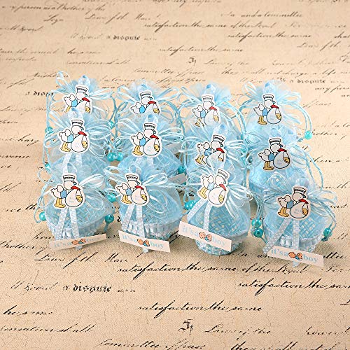 FireAngels 12 piezas DIY Bear Pattern/Cute Duck Cumpleaños Baby Shower Party Favors Basket Candy Box con cintas bautizo niño niña cajas de regalo Blue-Duck