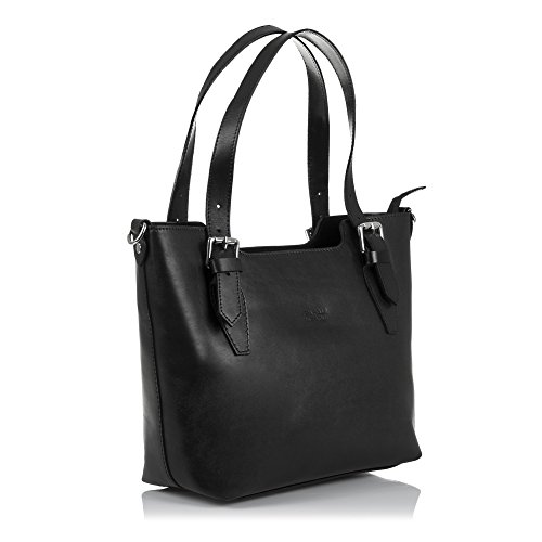 FIRENZE ARTEGIANI. Arezzo Bolso Tote Mujer.Piel auténtica Tamponato .Made in Italy. Vera Pelle Italiana.37x10x25 cm. Color: Negro