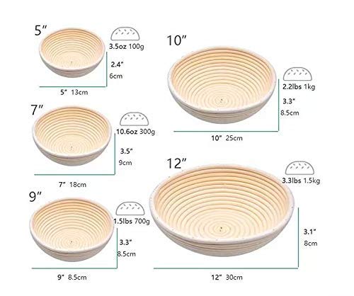 FIRIK Cesta de fermentación con tela de lino, 22 cm / Redondo , Cesta de rota natural 2 paquetes