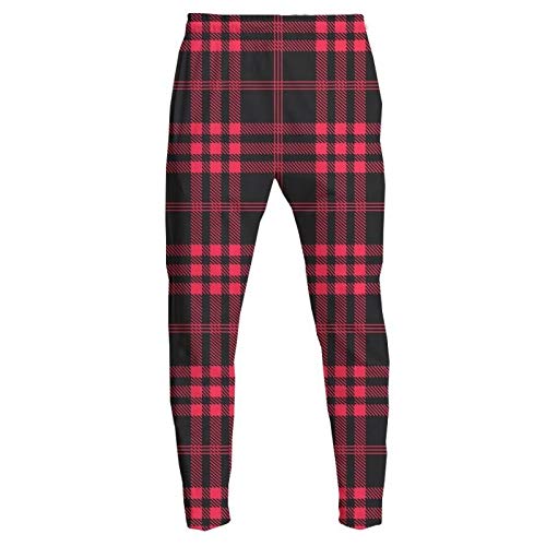 FISHIKII | Pantalón de Chándal Cuadros Poliéster 100% - Forro Fino Afelpado - Todas Las Temporadas Temporada 2020 - Mujer | Rojo | XL