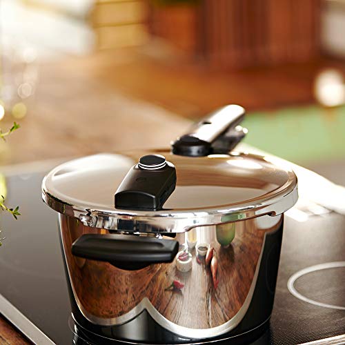 Fissler vitaquick black / Olla de presión (6 litros, Ø 22 cm) de acero inoxidable asu, 2 niveles de cocción, con inserto y trípode, apilable, todos los tipos de ollas incluyendo la inducción