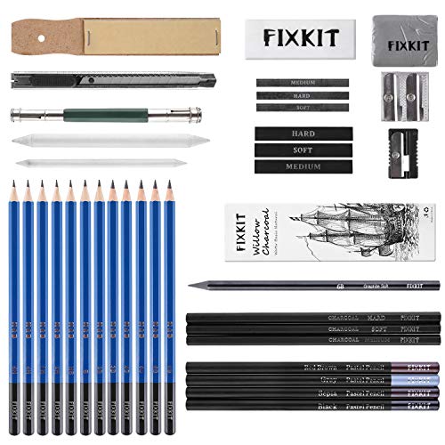 FIXKIT 41 Piezas de Lápices de Colores Profesionales con Bocetos, kit de Herramientas de Cuaderno de Lápiz de Grafito Artístico para Estudiantes Principiantes de Pintor