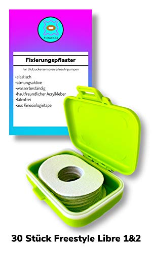 FixTape Sensor-Tape Box Freestyle Libre 1 & 2 I parche autoadhesivo para sensor de glucosa de alto confort de uso I agradable en piel e impermeable diseños modernos I Caja verde I 30pcs. Blanco