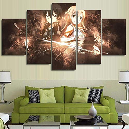 FJNS Lienzo artístico para la Pared 5 Unidades de Lona Anime Espada Clérigo Bestia Imprimir Kirito Sao Imagen Poster Wall Art Picture Decoración del Hogar Decoración,A,30×40×230×60×230×80×1