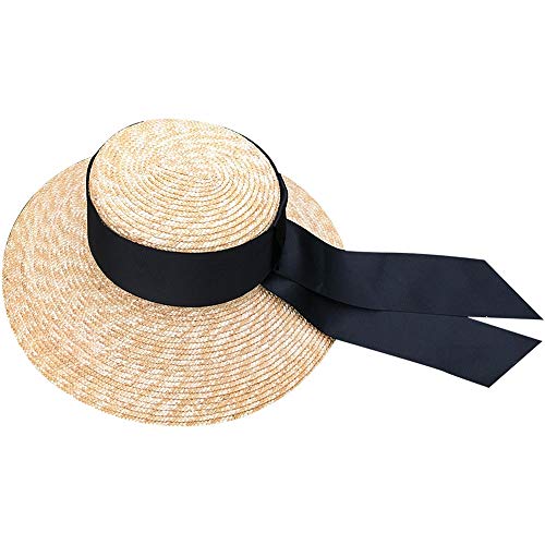 Flat Top Beach Sombrero De Paja Moda Transpirable Protector Solar Gran Alforfón Sombrero De Paja Mujer Vacaciones De Verano Sombrero para El Sol Sombrero para El Sol (Color : Beige)