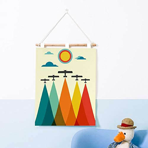 Flduod Impresión de Lienzo Impresión de Aviones Vintage de Mediados de Siglo Regalo para niños Colorido Arco Iris Aviones de Viaje póster Lienzo Pintura niños Pared de habitación Decoración